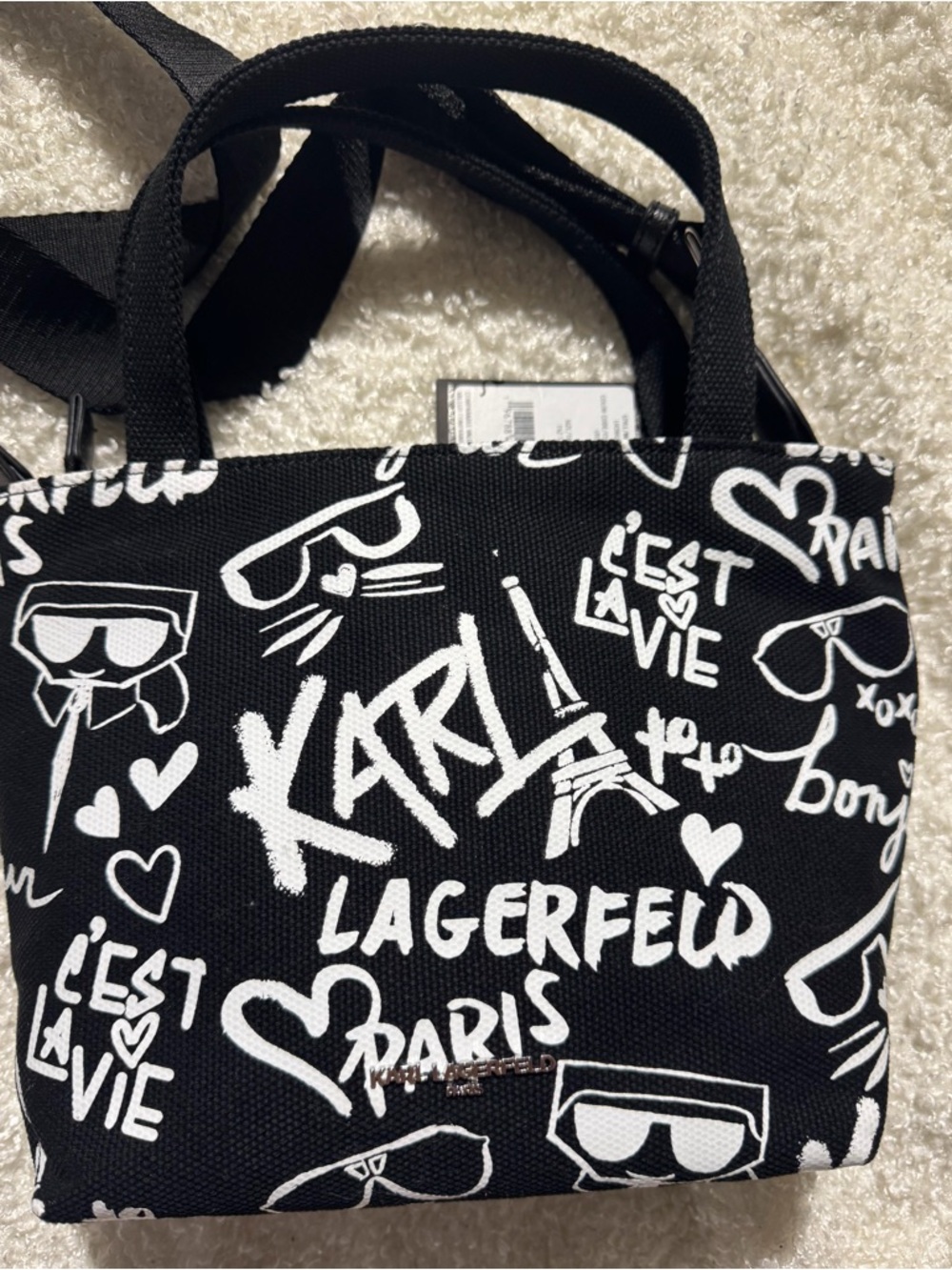Karl Lagerfeld Black & White Graffiti Canvas Tote Bag - Picture 3 of 5